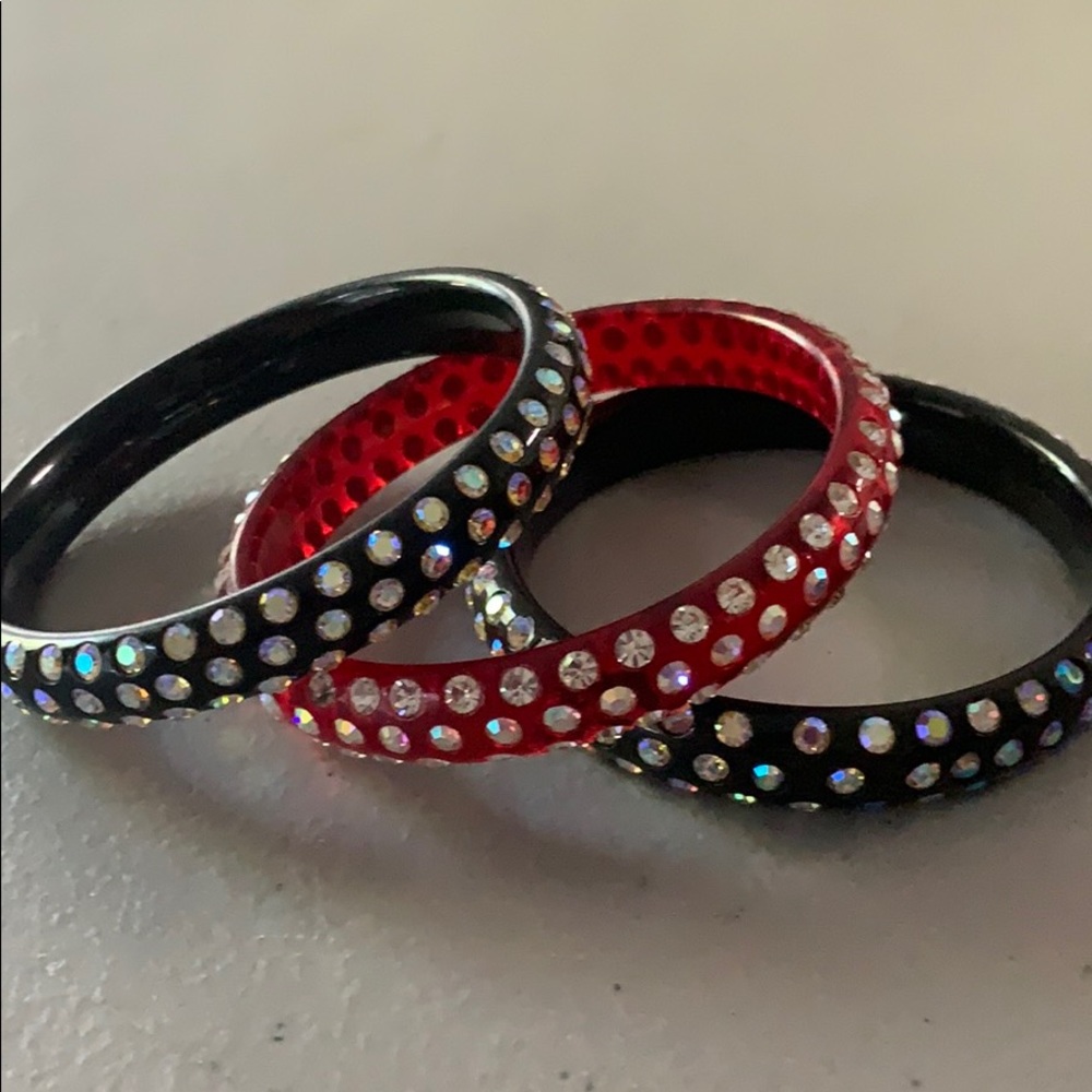 3 plastic rhinestone bangles